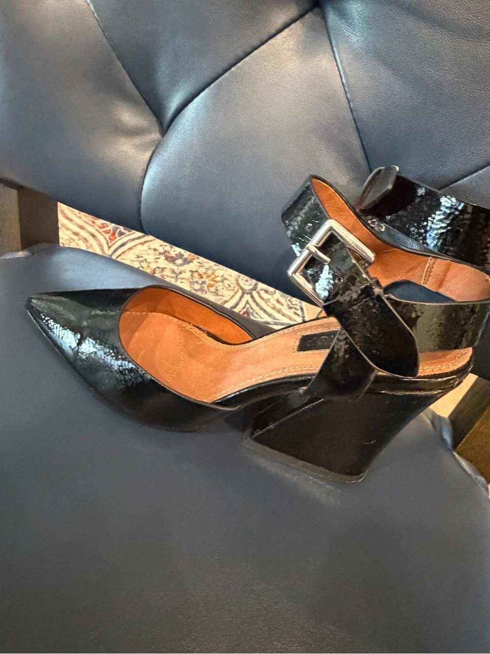 Topshop Gamma Court Shoes sleek black patent finish chunk heel size 36 5.5 US